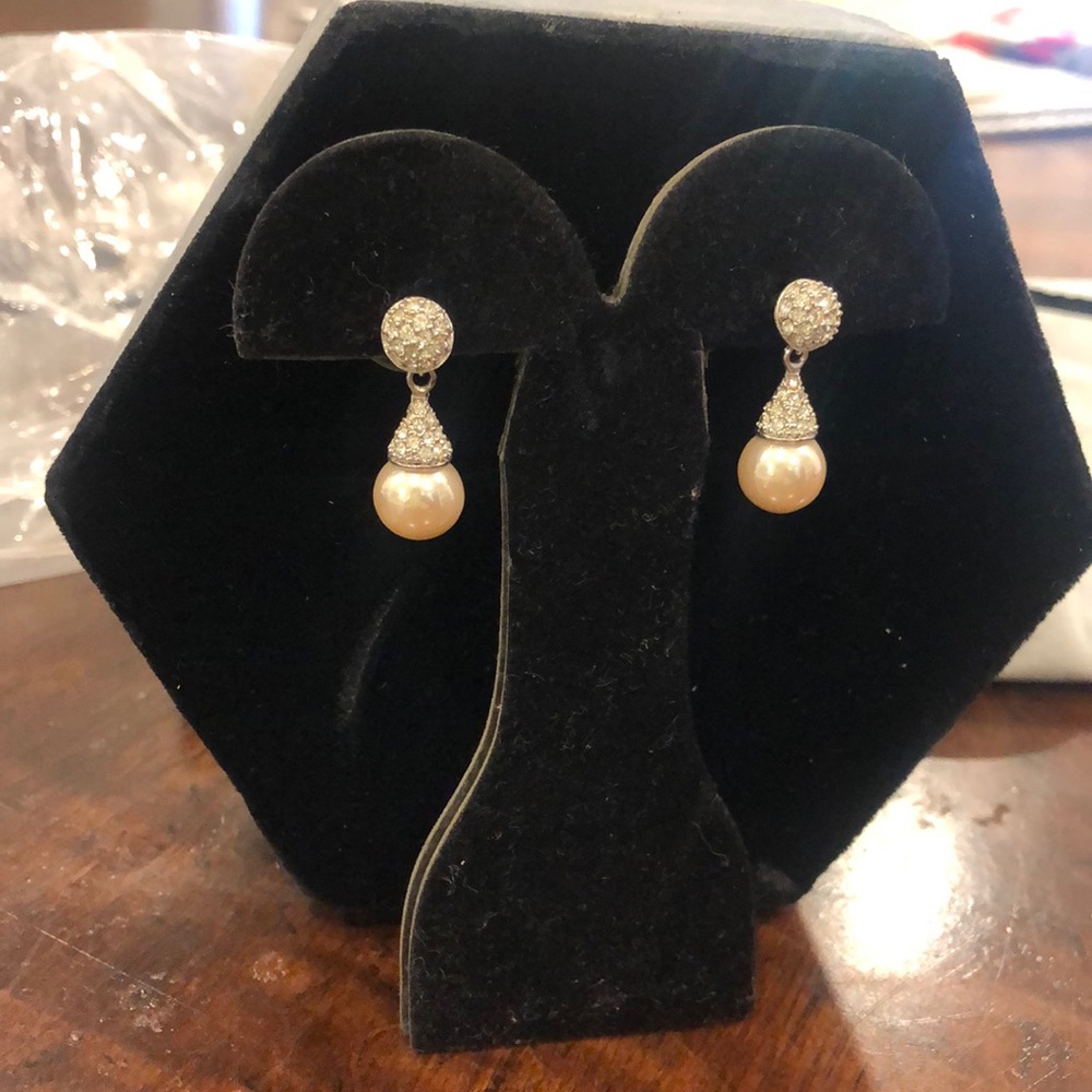 Cubic Zirconia Capped Bridal Pearl Drop Earrings-Boutique